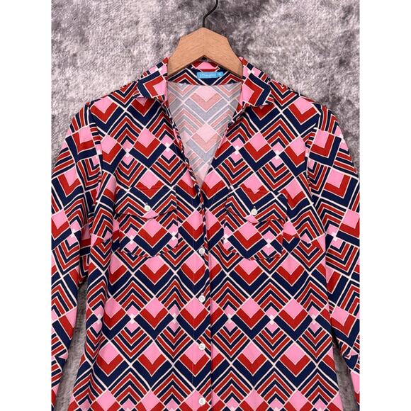 J McLaughlin Shirt Dress XS Womens Catalina Cloth Pink Geometric Collared - Picture 2 of 8